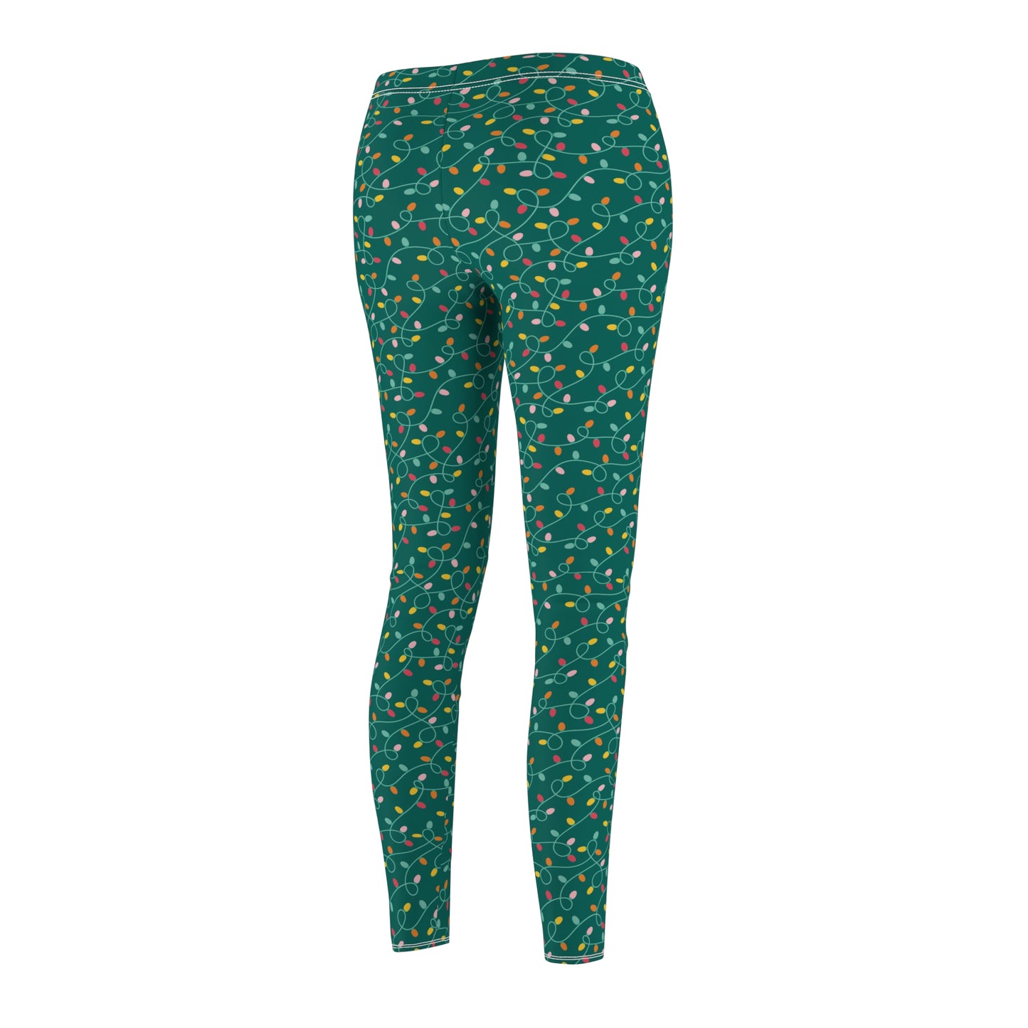 Teal Christmas Lights - Women's Cut & Sew Casual Leggings