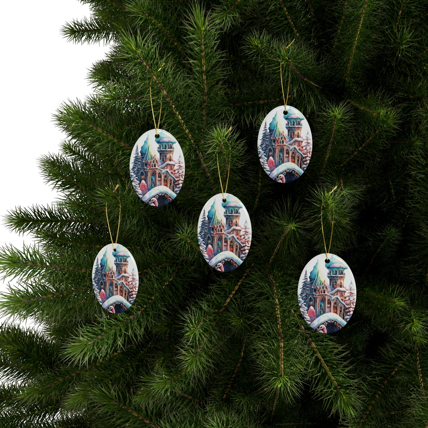Idyllic Fantasy Christmas Scene | Ceramic Ornaments (1pcs, 5pcs, 10pcs, 20pcs) - 21