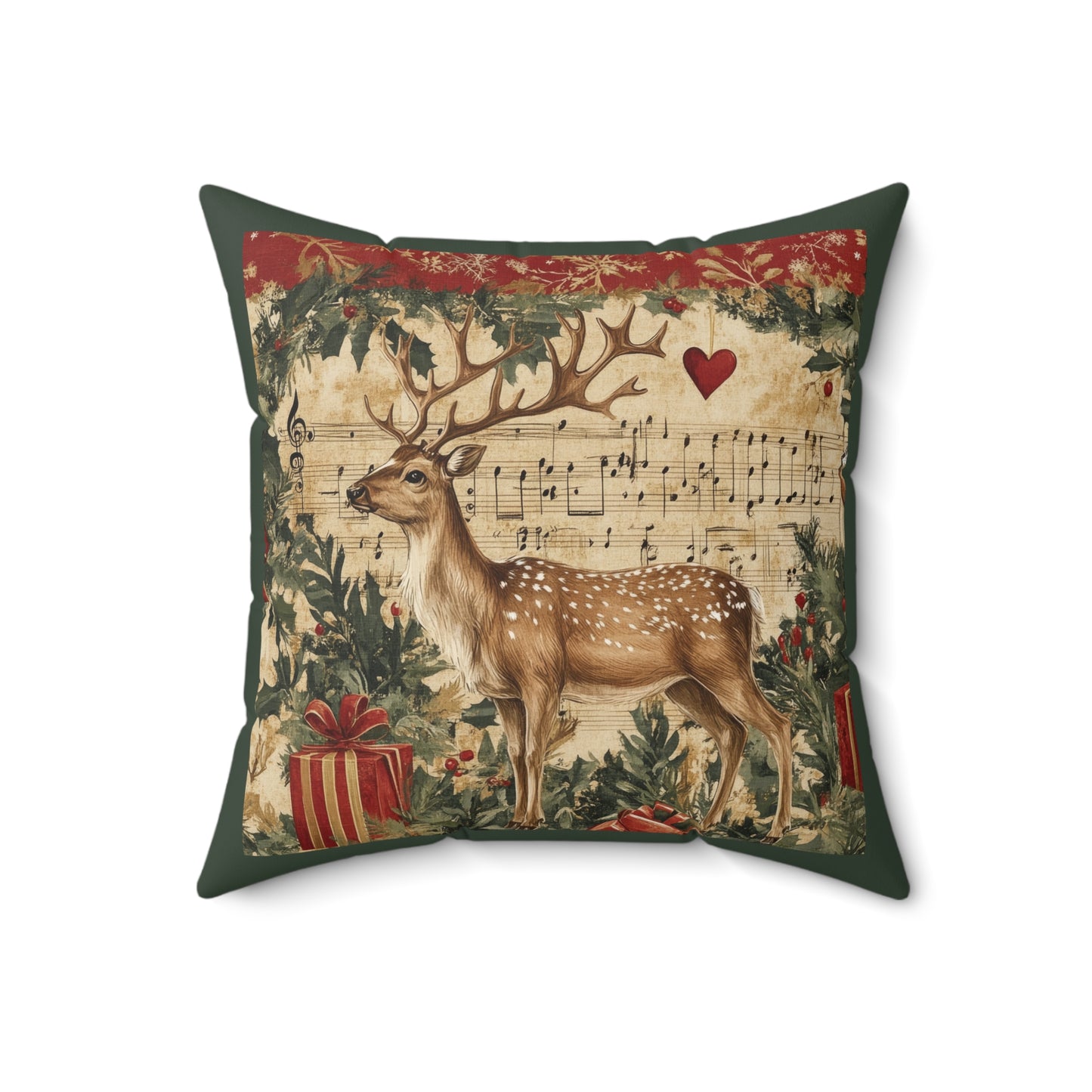 Vintage Deer Heart Holly - Spun Polyester Square Pillow 14x14"