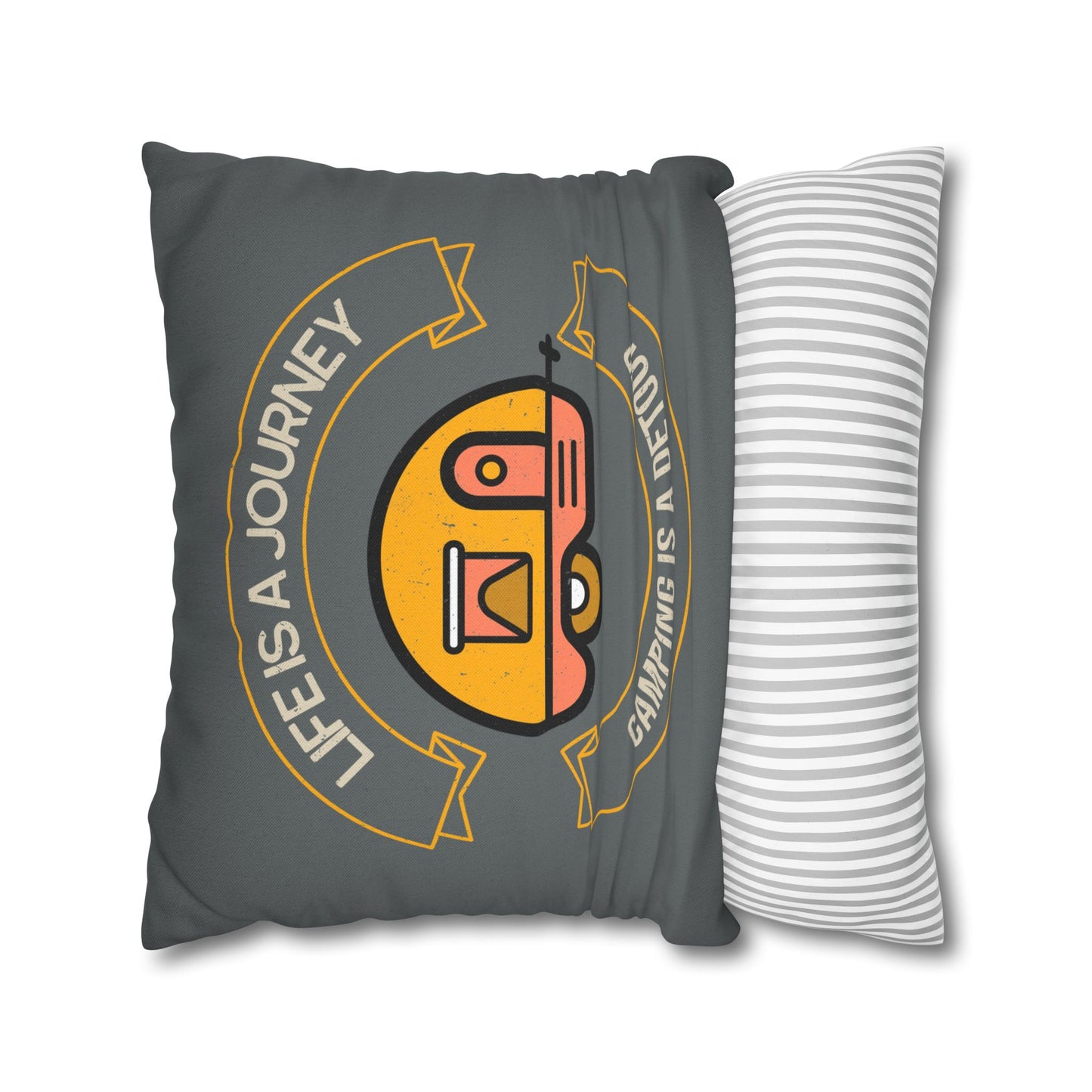 Life is a Journey, Camping is a Detour | Spun Polyester Square Pillowcase - Throw Cushion Cover