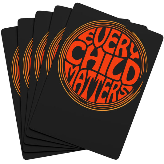 Black cards with 'Every Child Matters' in orange text on a white background