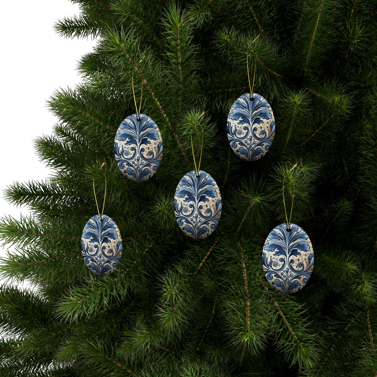 Dusty Blue & Cream Swirl Ceramic Christmas Ornaments (1pcs, 5pcs, 10pcs, 20pcs)