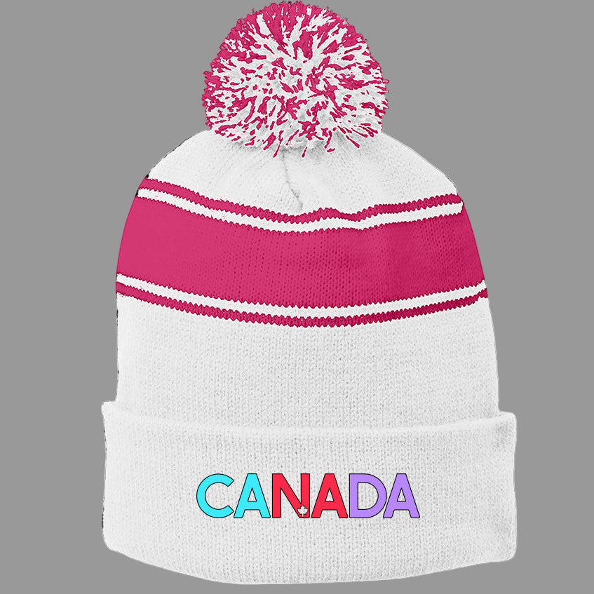 CANADA | Sport-Tek Striped Pom-Pom Toque - Pink