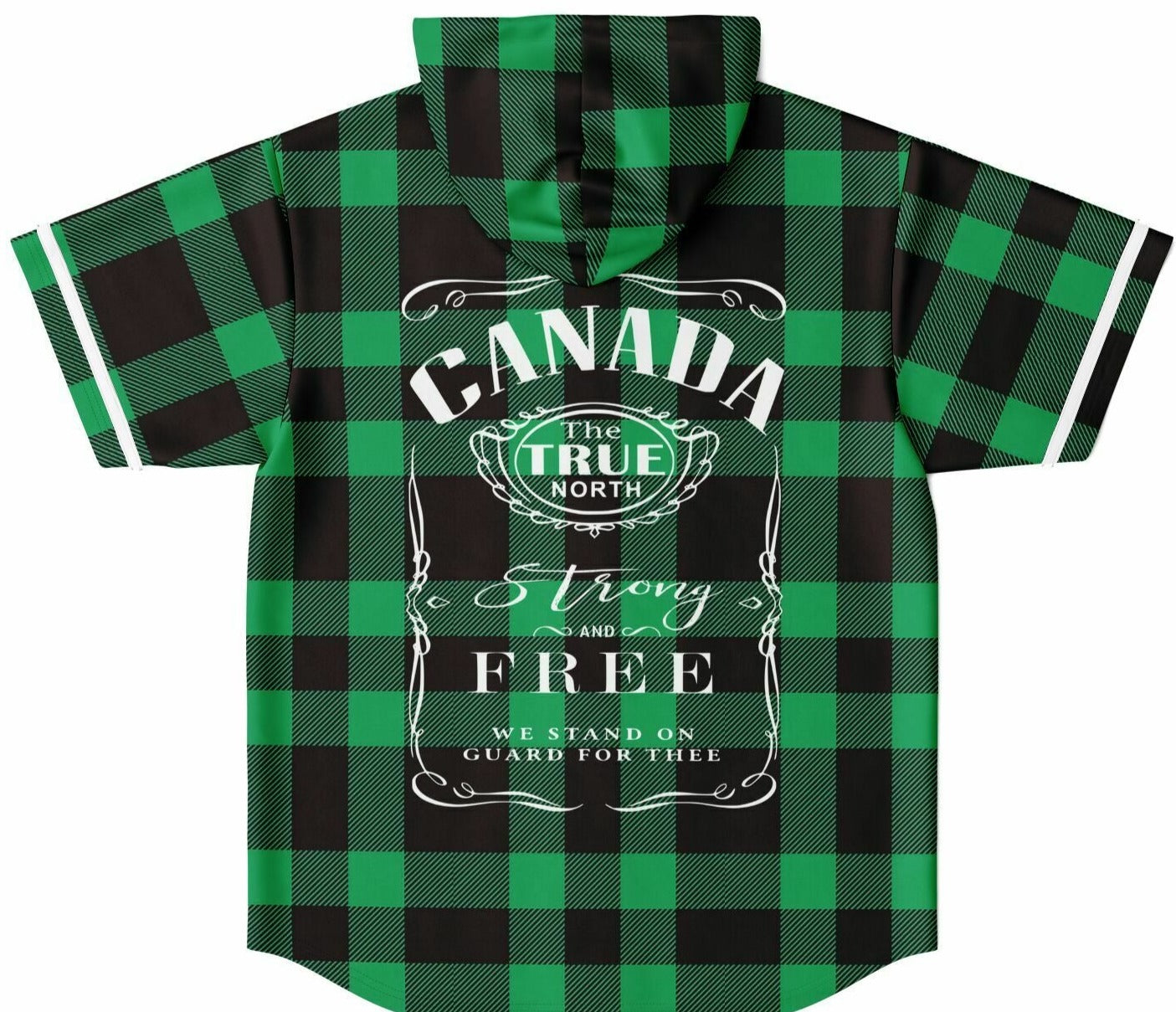 True North Strong & Free Green Plaid Hooded Baseball Jersey