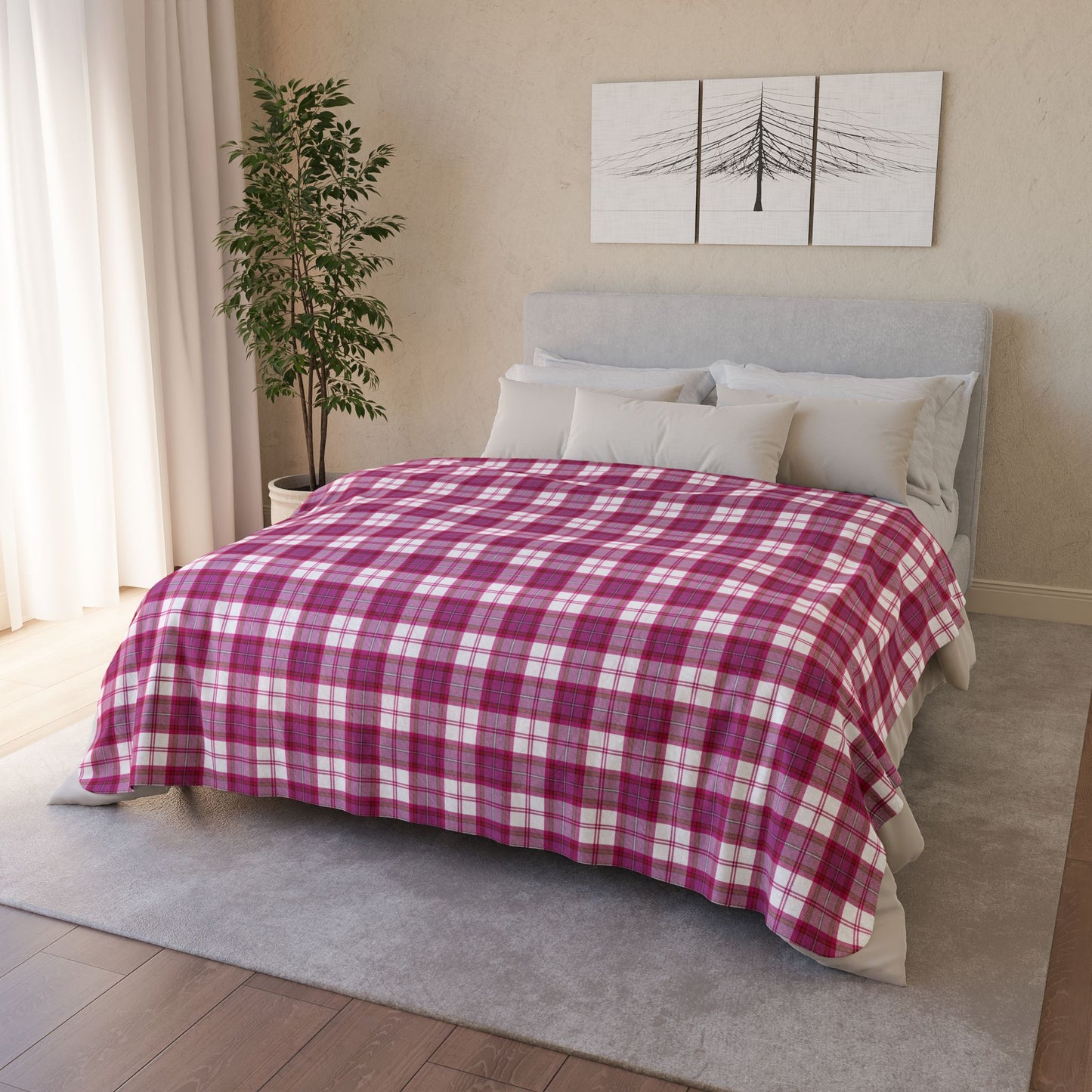 Pink Alberta Dress Tartan - Fleece Sherpa Blanket in 2 Sizes