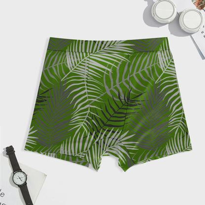 Deep Green Tropical Fern Men's Boxer Briefs w/Elastic Waist Band