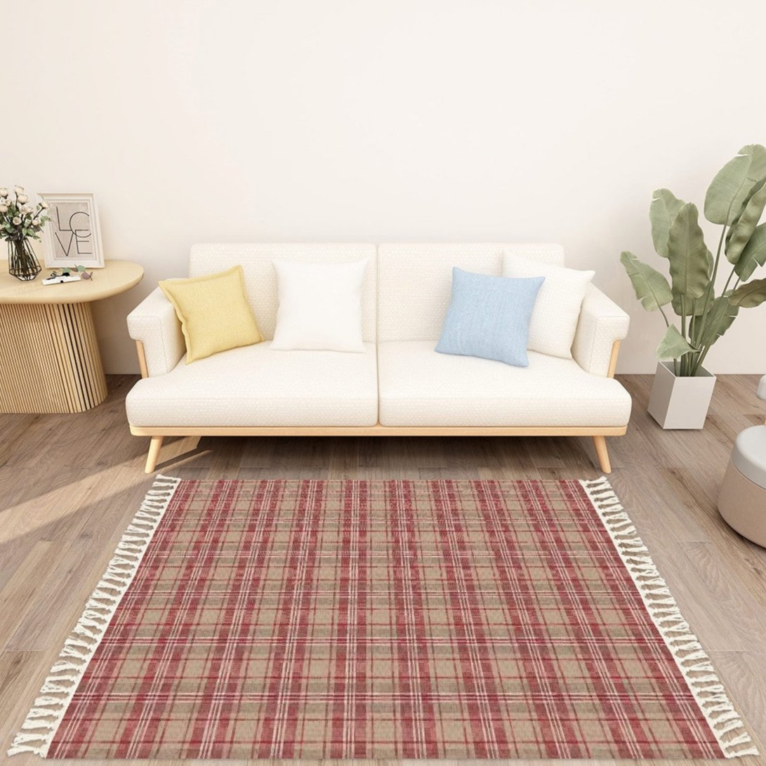 Retro Vintage Cabin/Cottage Plaid Tasselled Area Rug