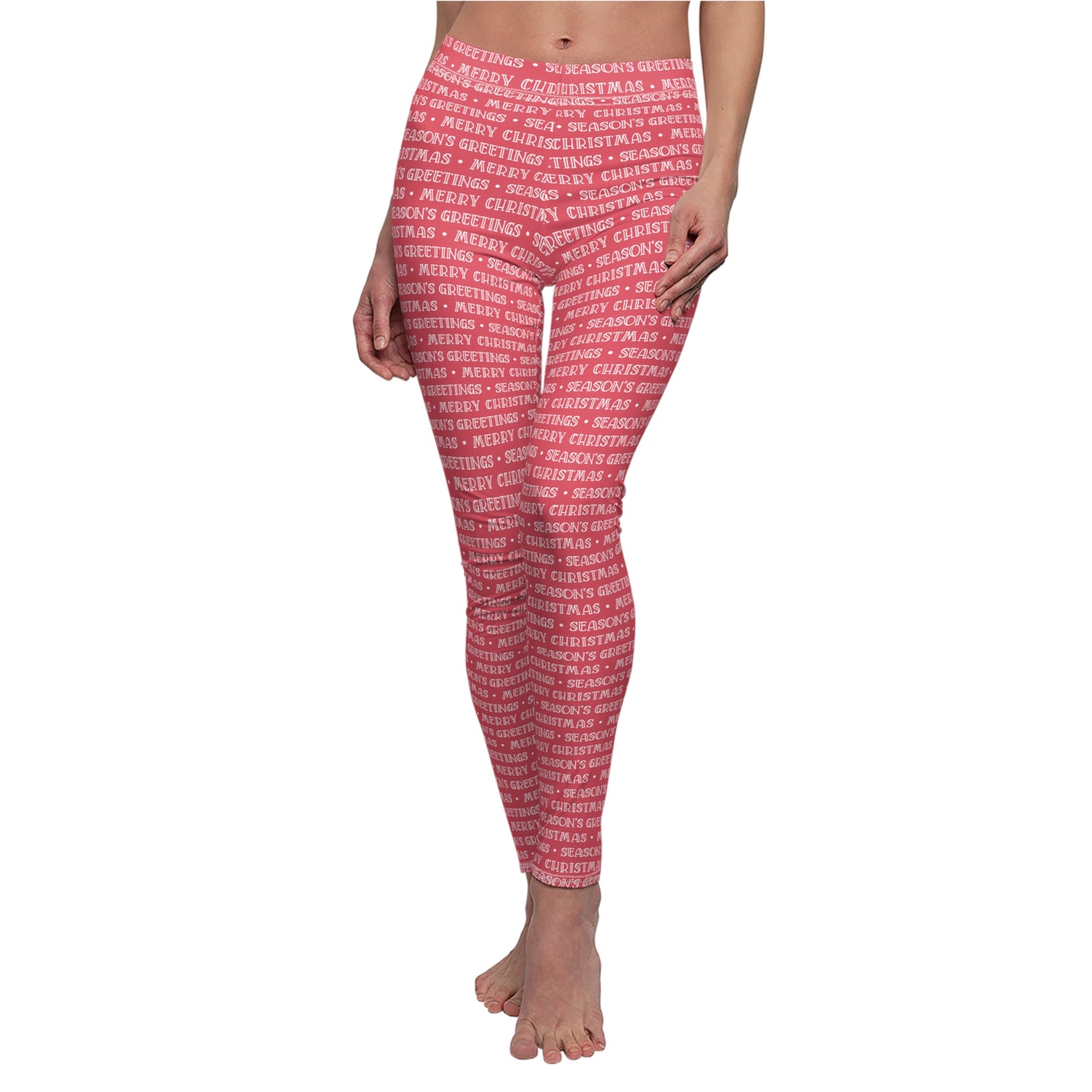 Berry Red Merry Christmas Seasons Greetings - Women's Cut & Sew Casual Leggings