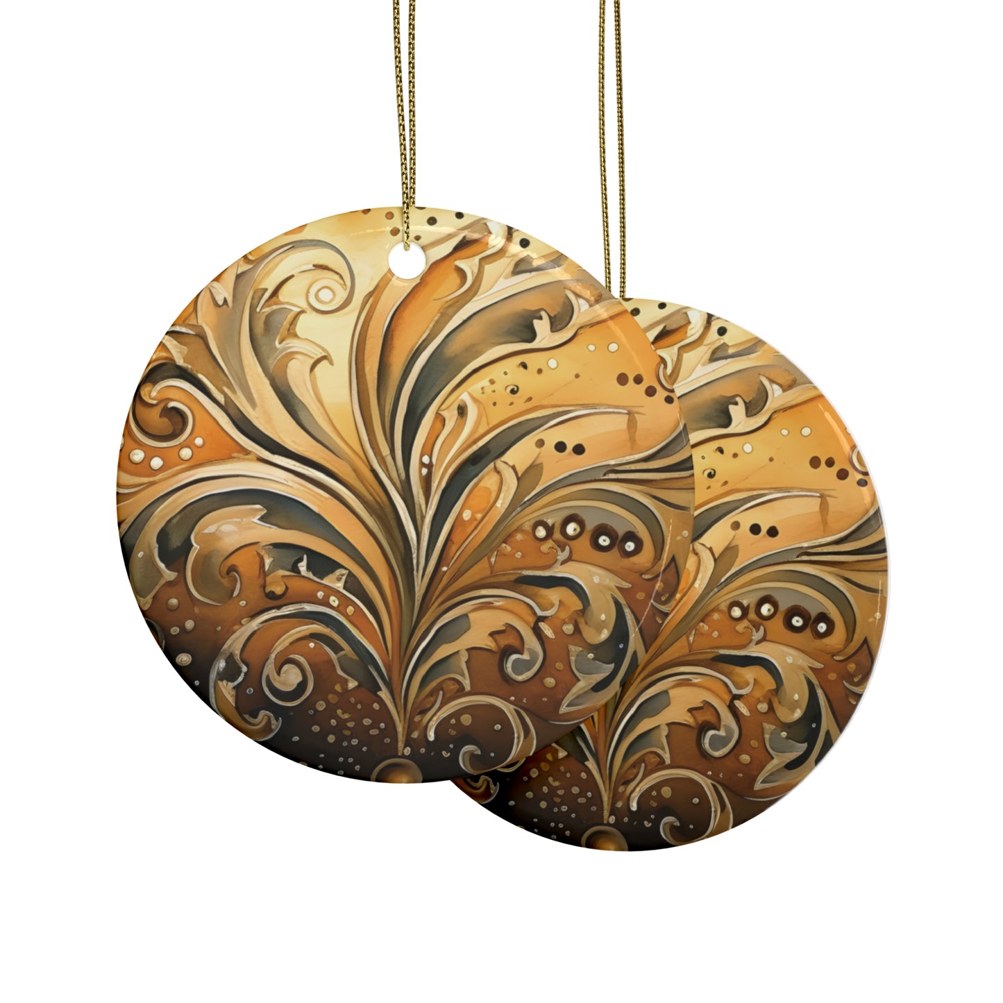 Gold Swirl Flairs Ceramic Christmas Ornaments (1pcs, 5pcs, 10pcs, 20pcs)