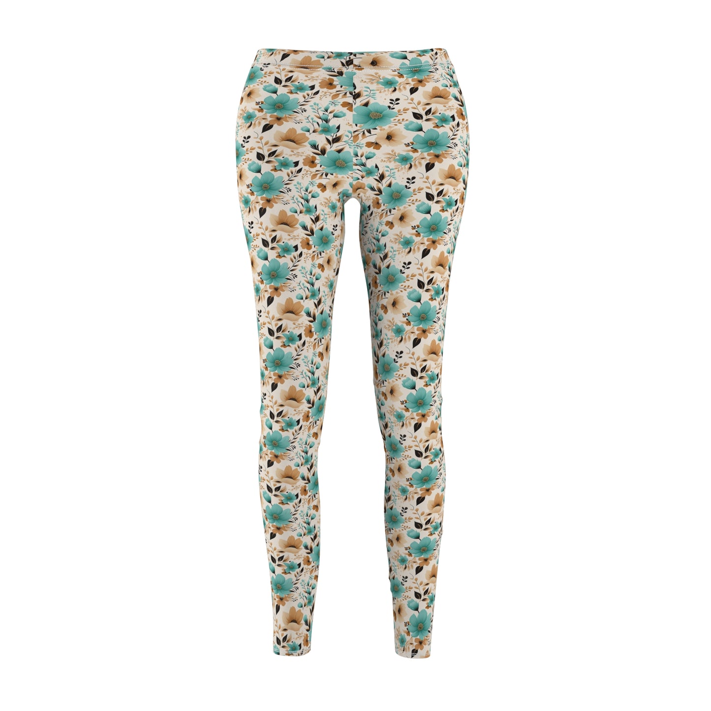 Spring & Fall Teal Flowers - Women's Casual Leggings - Unique Print