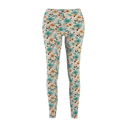 Spring & Fall Teal Flowers - Women's Casual Leggings - Unique Print