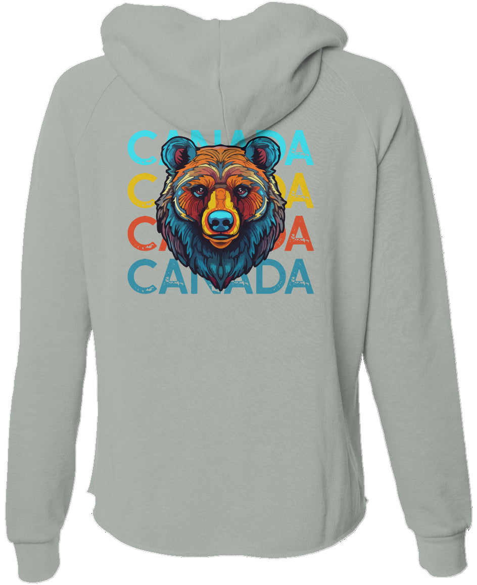 Light Sage hoodie with a bear graphic and 'Canada' text on the back against a white background