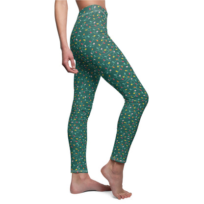 Teal Christmas Lights - Women's Cut & Sew Casual Leggings