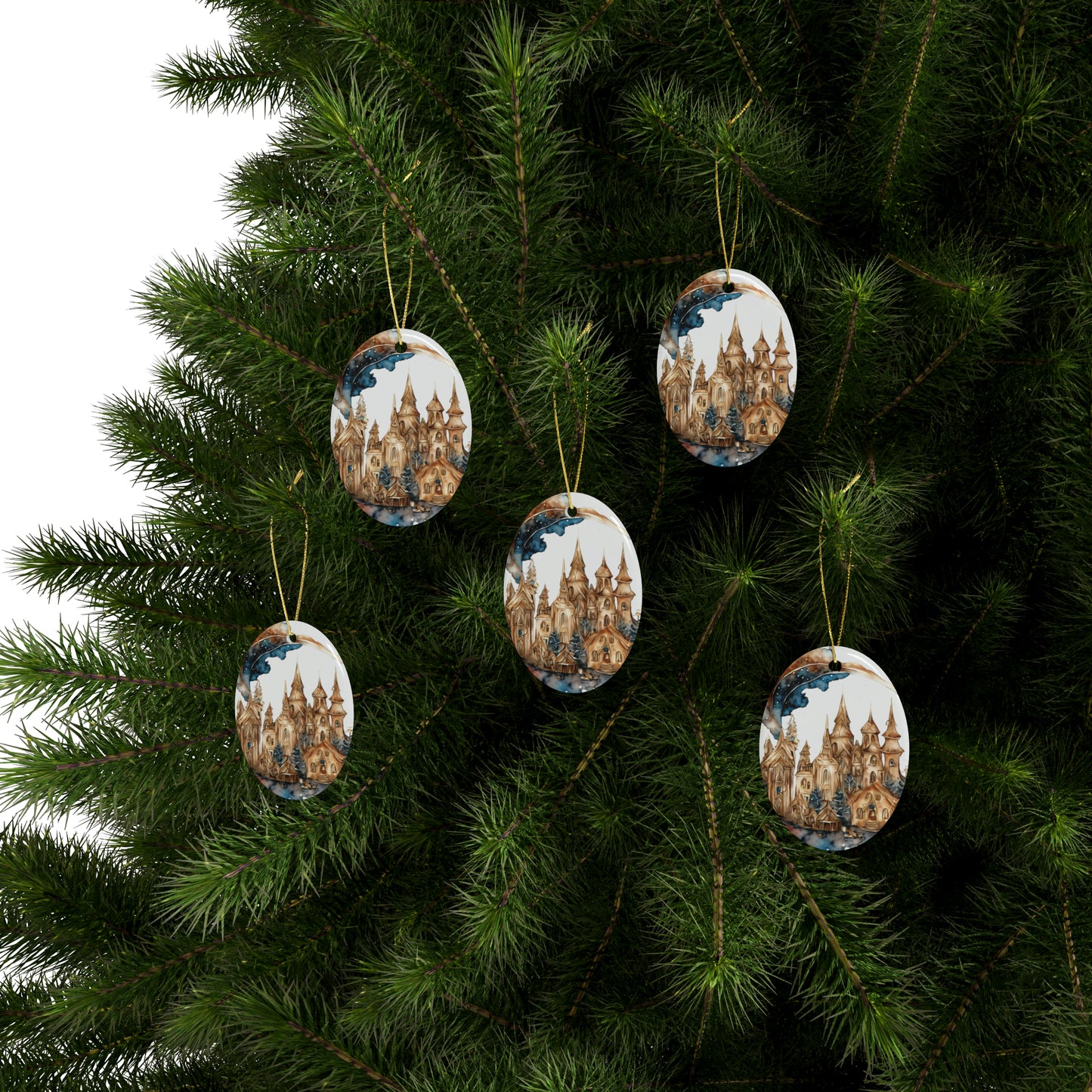 Idyllic Fantasy Christmas Scene | Ceramic Ornaments (1pcs, 5pcs, 10pcs, 20pcs) - 19