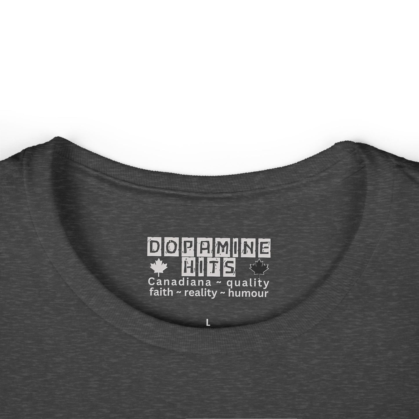 Heather Gray t-shirt with 'Dopamine Hits' text and design on a white background