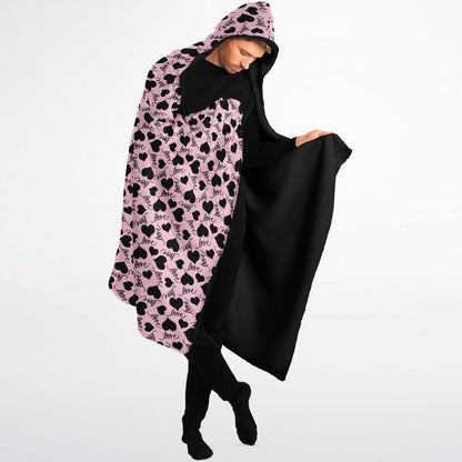 Love Pink & Black Hooded Blanket Micro Fleece - AOP