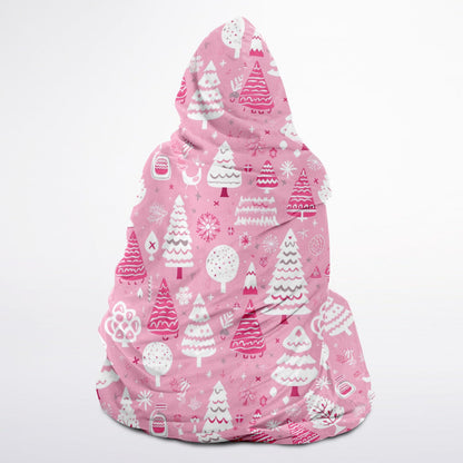 Pink Christmas Trees - Hooded Micro Fleece Blanket – Ultra Soft with Unique Graphics