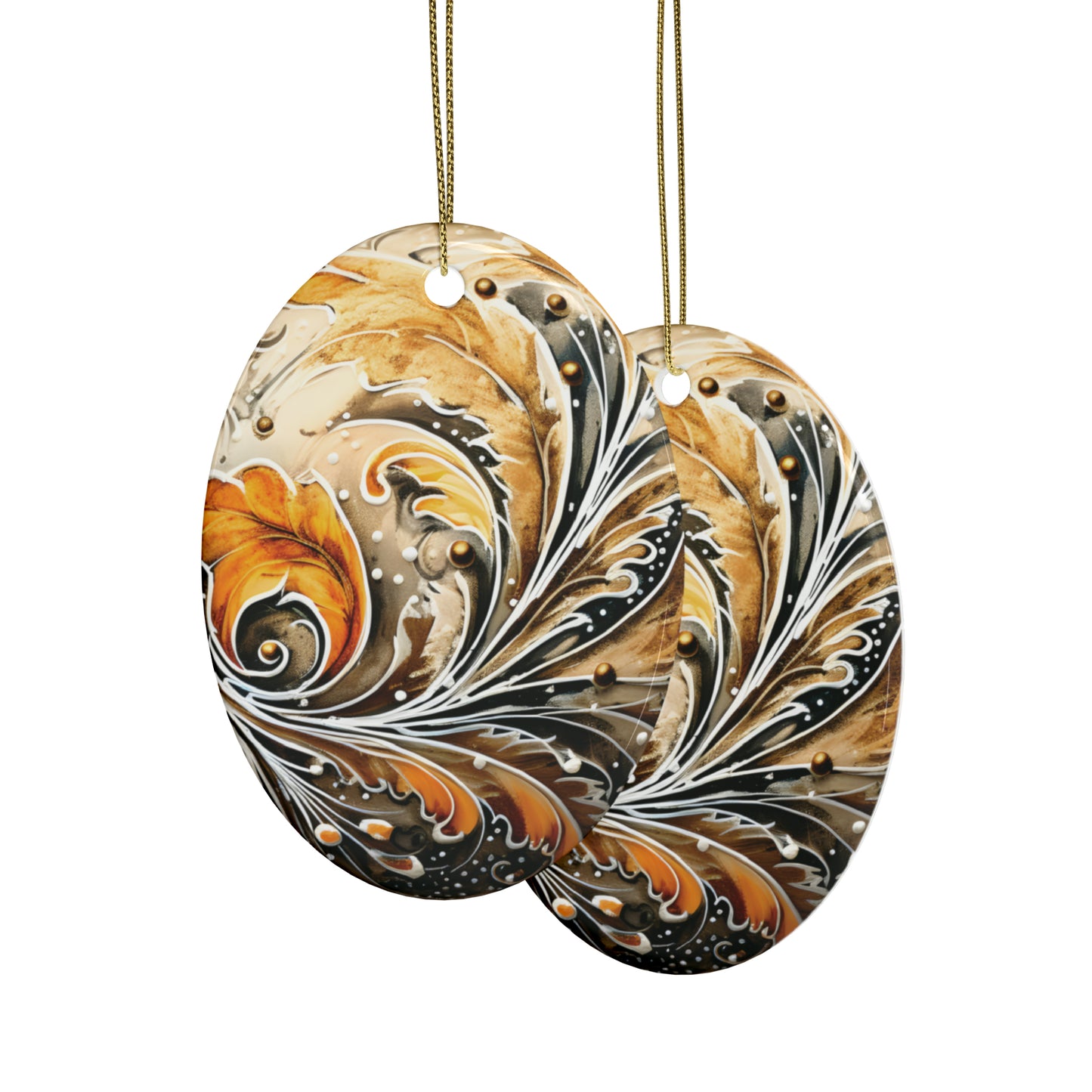 Gold Heart Swirl Ceramic Christmas Ornaments (1pcs, 5pcs, 10pcs, 20pcs)