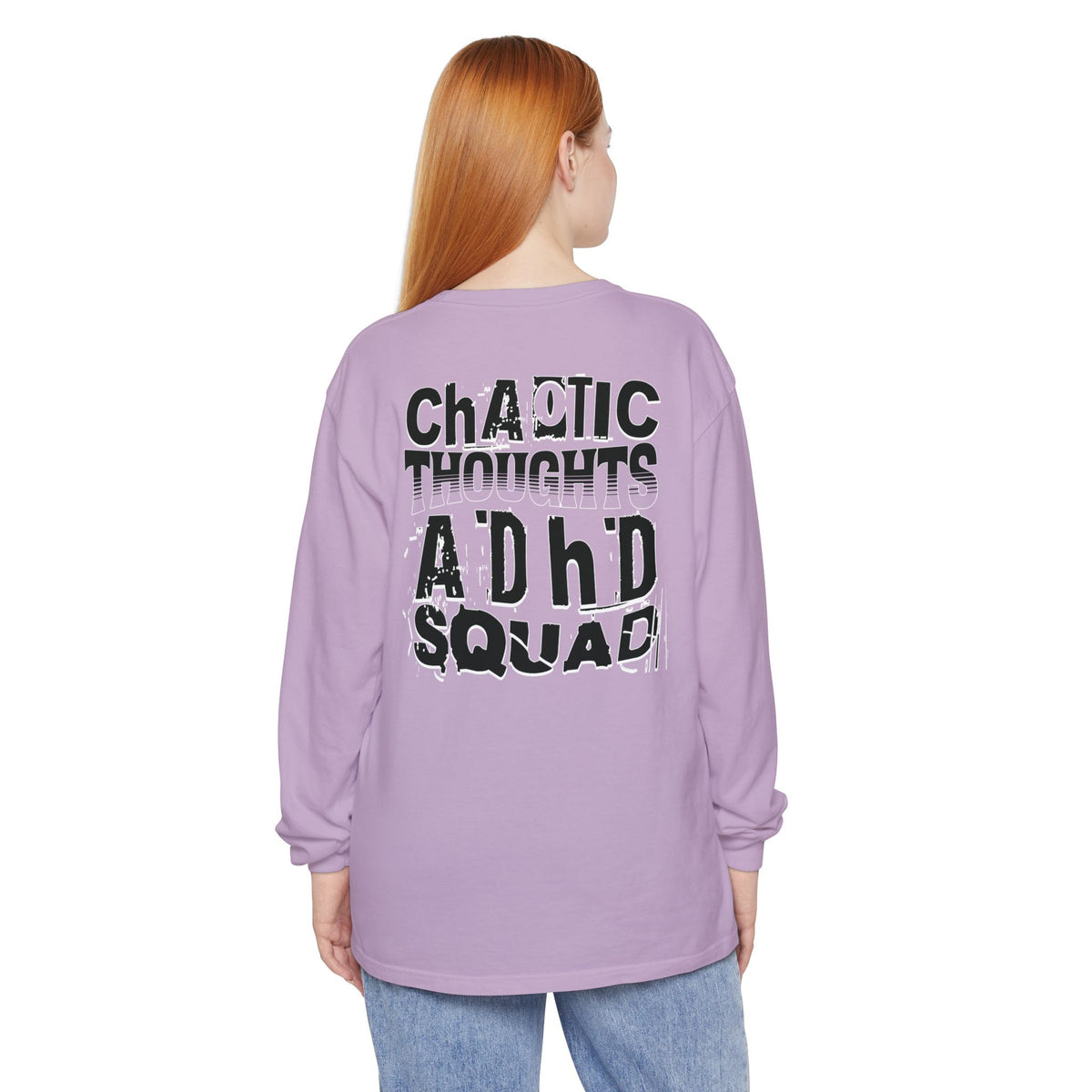 ADHD SQUAD | Unisex Garment-Dyed Long Sleeve Tee - Chaotic Thoughts That Are Constantly Fading Away