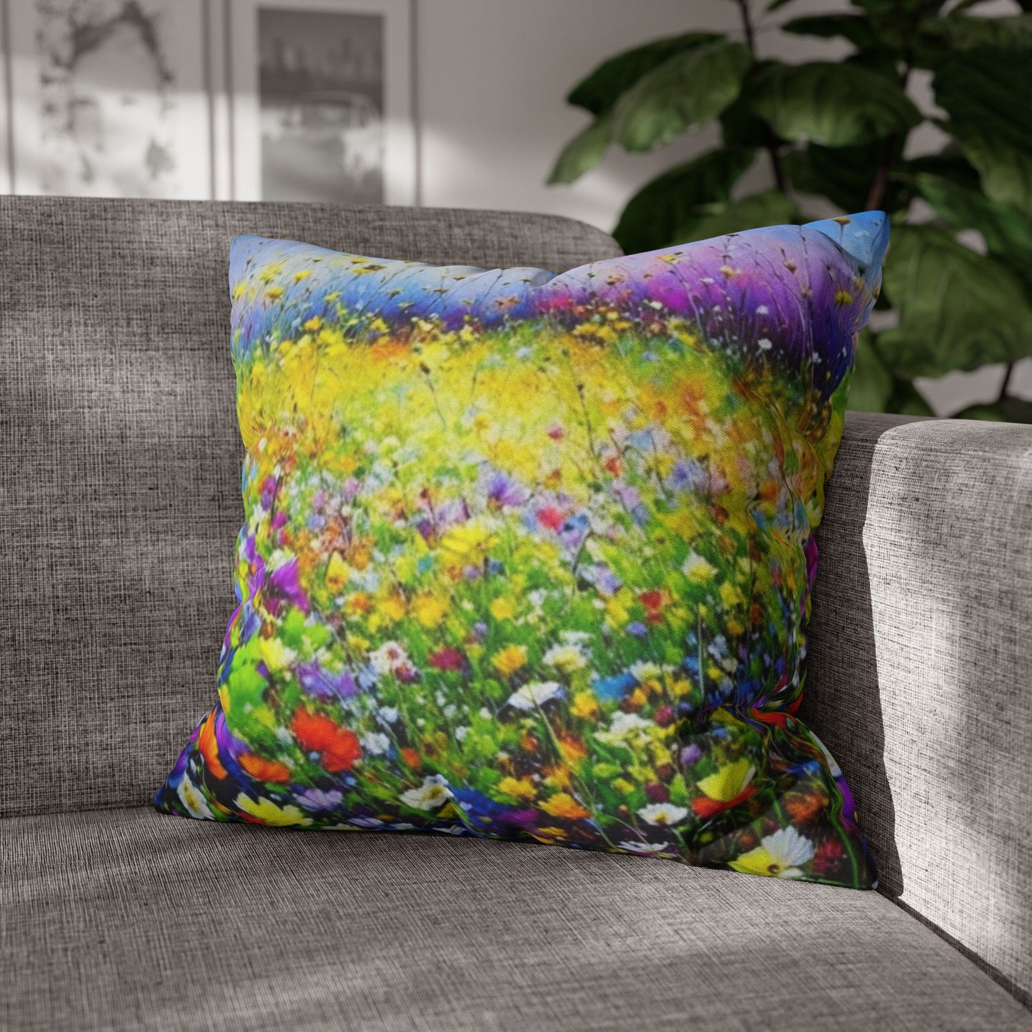 Wildflower Meadow - Spun Polyester Square Pillowcase Cushion Cover