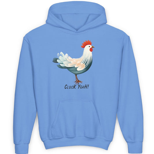 "Cluck Yeah!" Farmhouse Chic Fun Gift for Children & Youth - Cotton-Poly Premium Blend Rooster Hoodie for Kids of All Ages