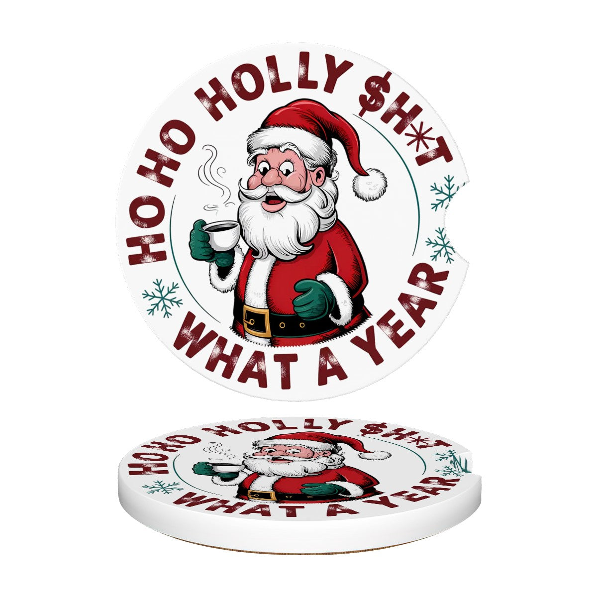 Santa’s Holly $h*t Ceramic Car Coasters – Holiday Humour for Your Ride (Set of 2)