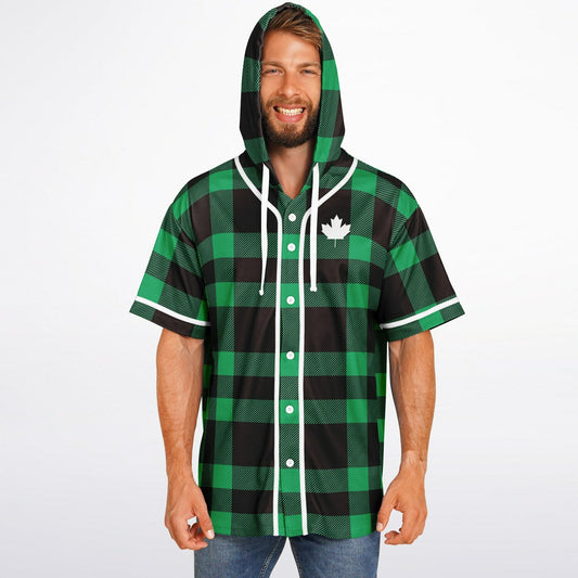 True North Strong & Free Green Plaid Hooded Baseball Jersey