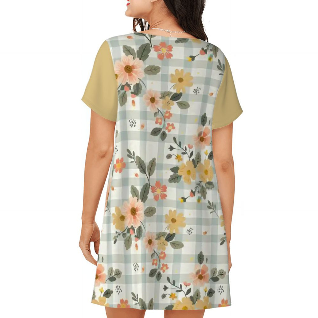 Peach & Yellow Plaid | Comfy Cotton-Feel Nightshirt Women’s Sleepwear – Soft and Easy to Wear