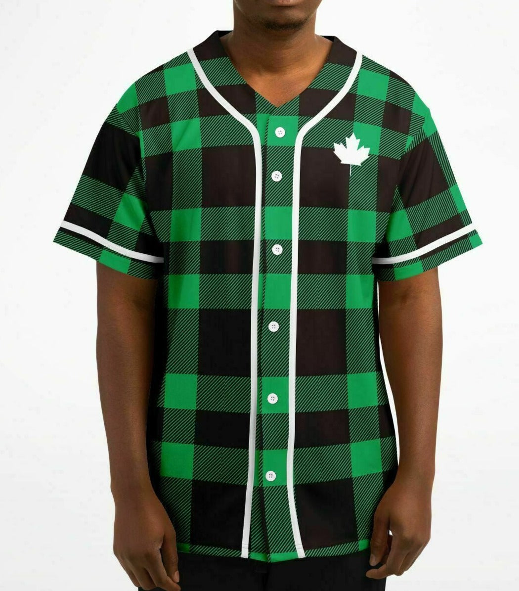 True North Strong and Free Green Plaid Baseball Jersey