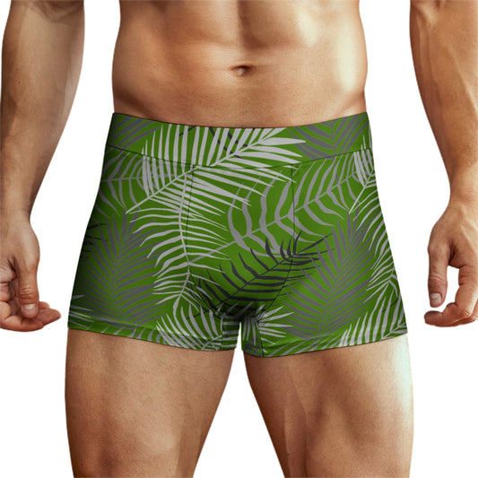 Deep Green Tropical Fern Men's Boxer Briefs w/Elastic Waist Band