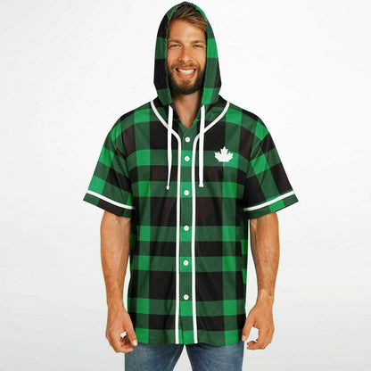 True North Strong & Free Green Plaid Hooded Baseball Jersey