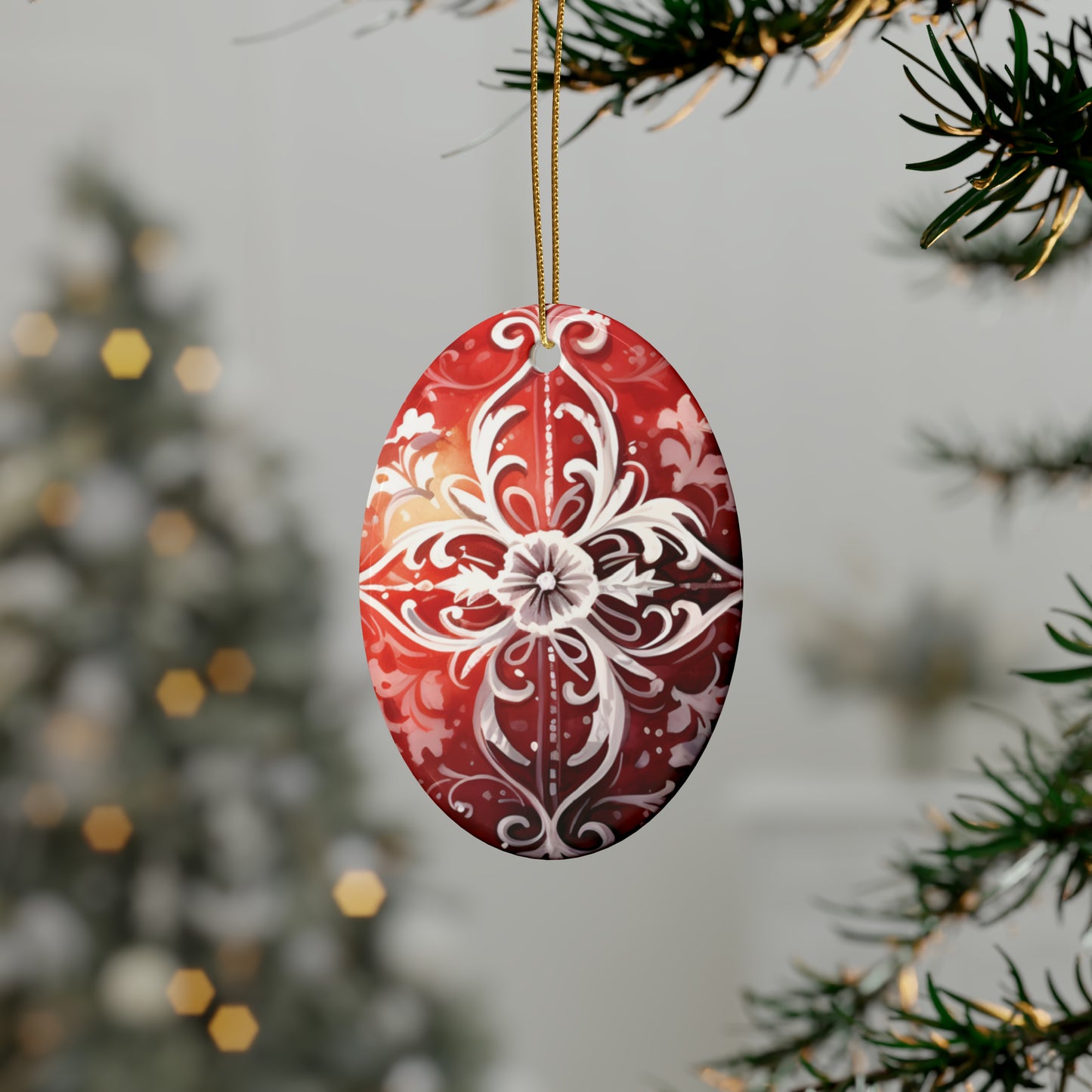 Red & White Swirls Ceramic Christmas Ornaments (1pcs, 5pcs, 10pcs, 20pcs)