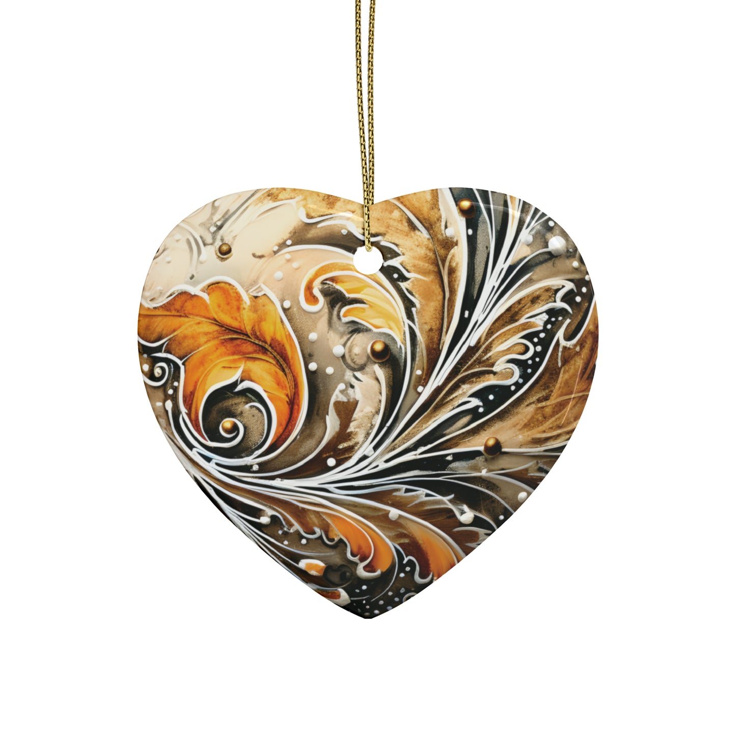 Gold Heart Swirl Ceramic Christmas Ornaments (1pcs, 5pcs, 10pcs, 20pcs)