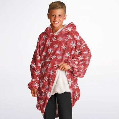 Cherry Red Winter Snowflakes Youth Snug Hoodie