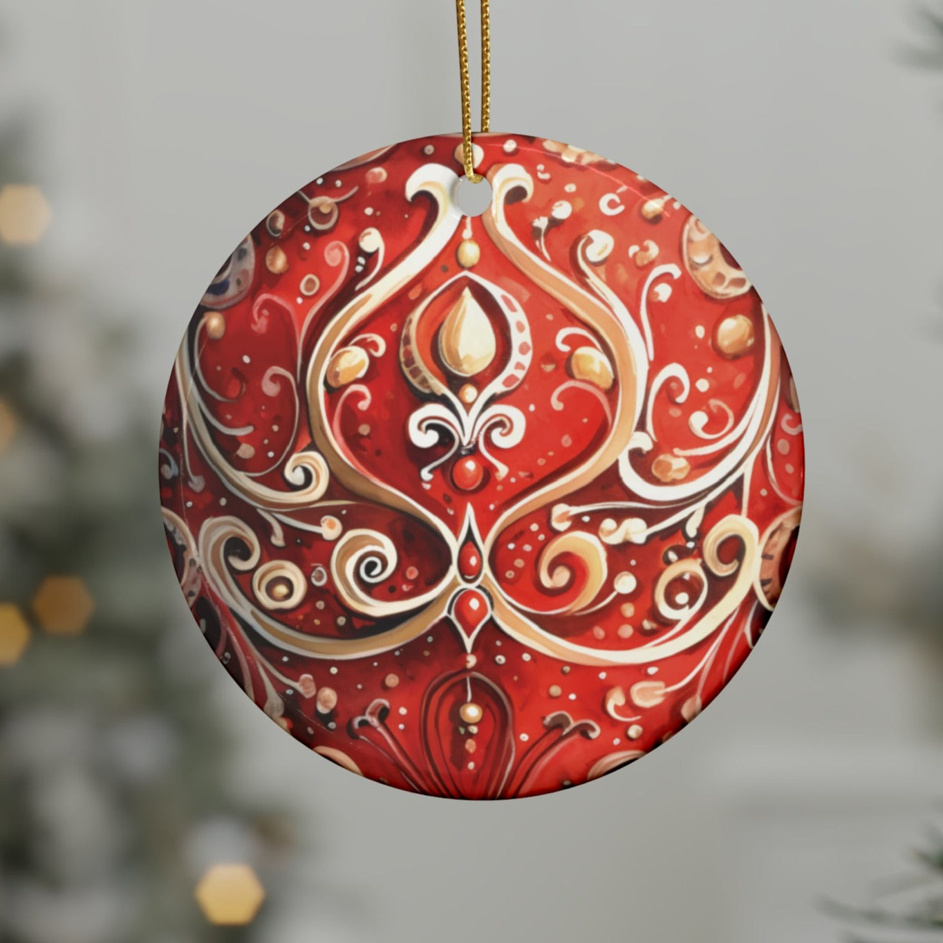 Red & Gold Flairs Ceramic Christmas Ornaments (1pcs, 5pcs, 10pcs, 20pcs)