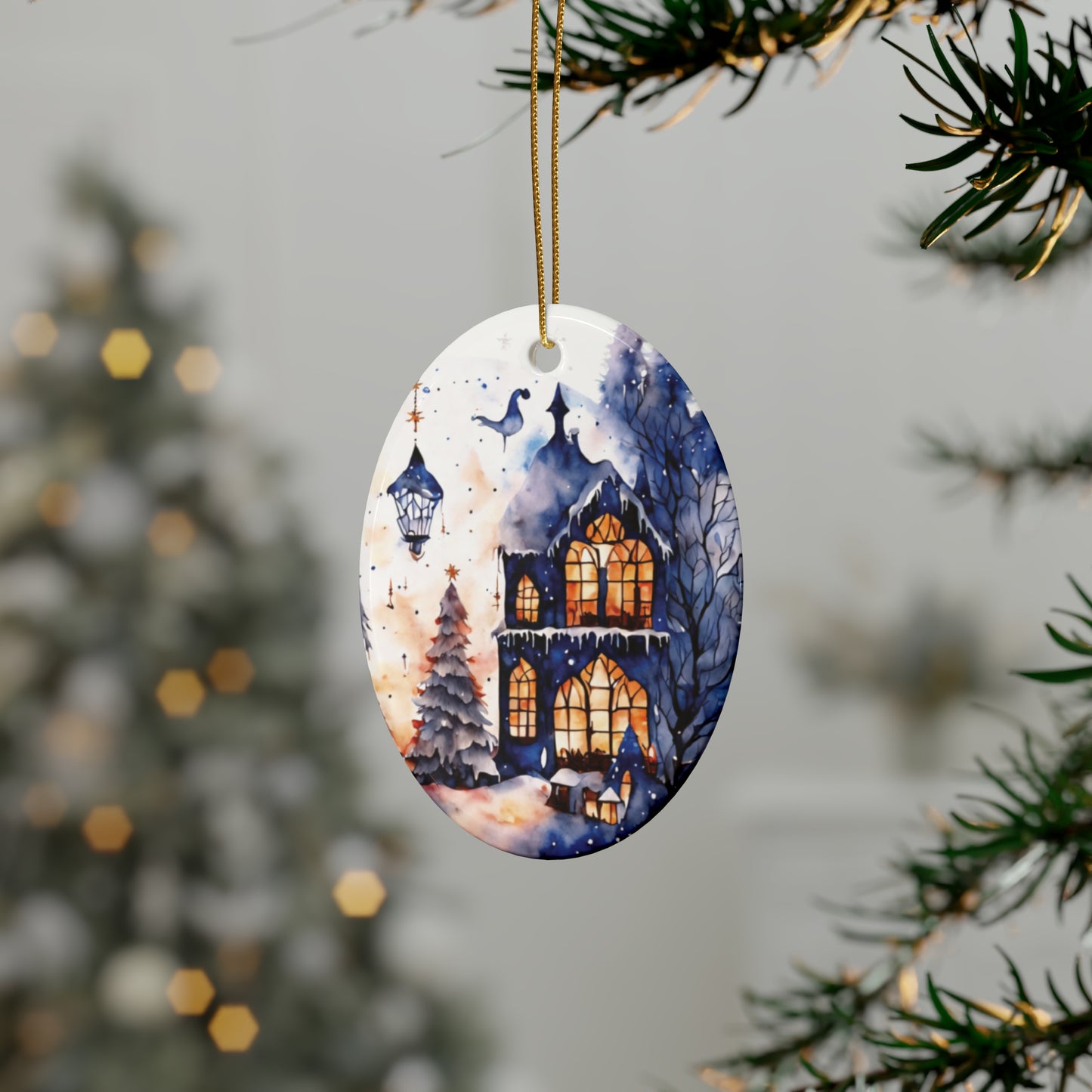 Idyllic Fantasy Christmas Scene | Ceramic Ornaments (1pcs, 5pcs, 10pcs, 20pcs) - 23