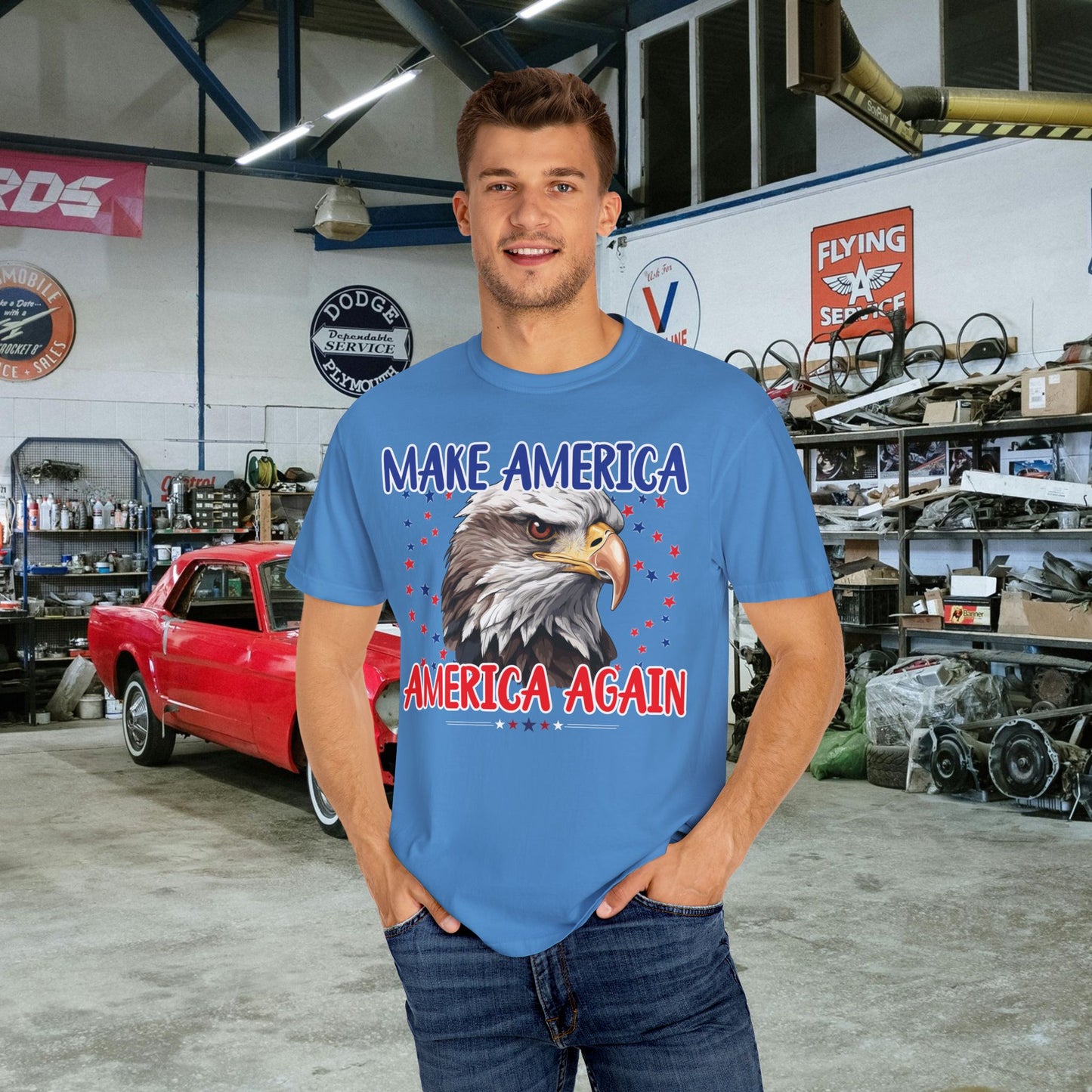 Make America America Again | Men's Garment-Dyed T-Shirt - Bald Eagle & Stars