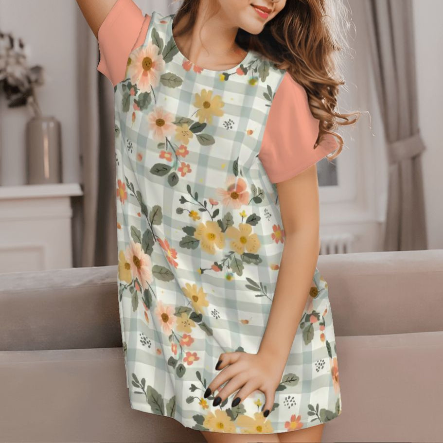 Peach & Yellow Plaid | Comfy Cotton-Feel Nightshirt Women’s Sleepwear – Soft and Easy to Wear