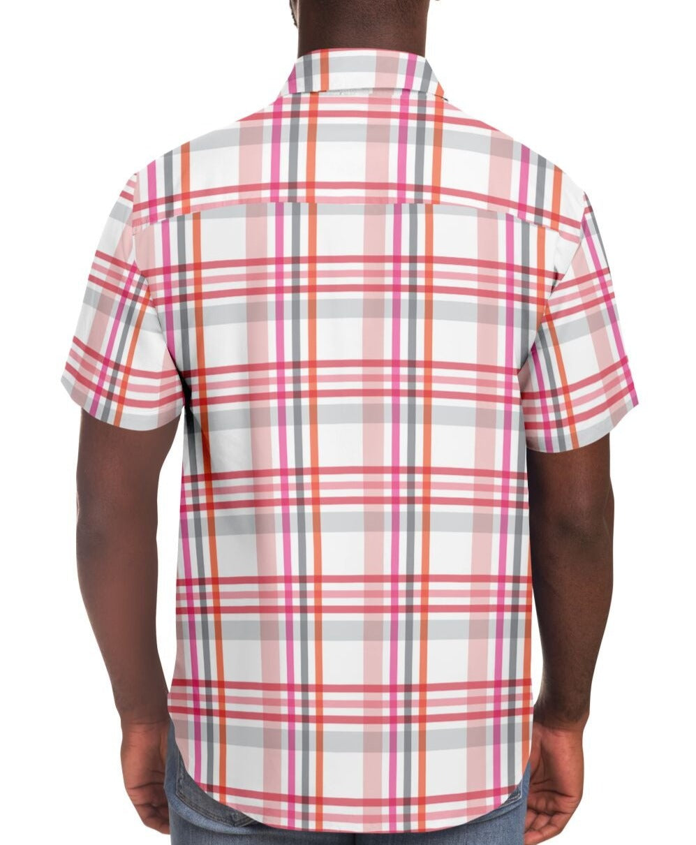 Pink & Orange Plaid Short Sleeve Button Down Shirt