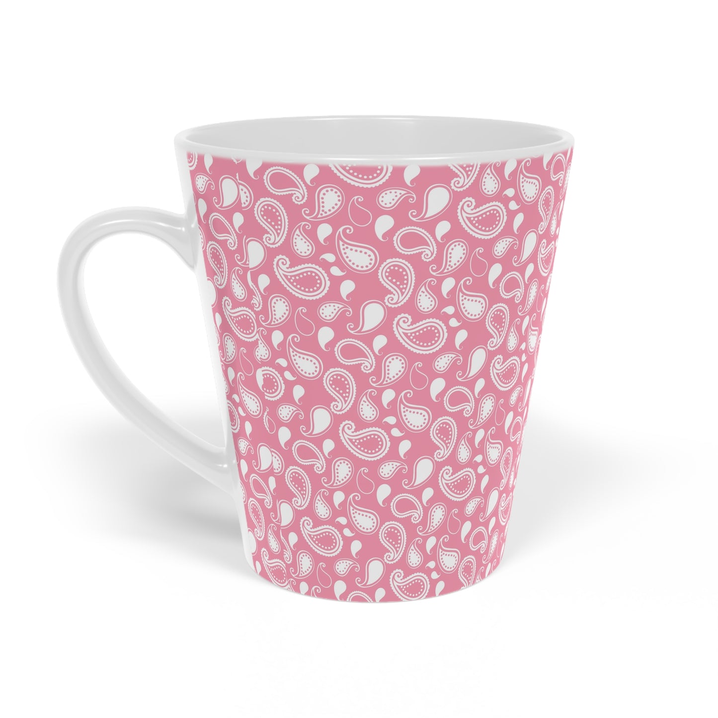 Pink Paisley Ceramic Latte Mug, 12oz