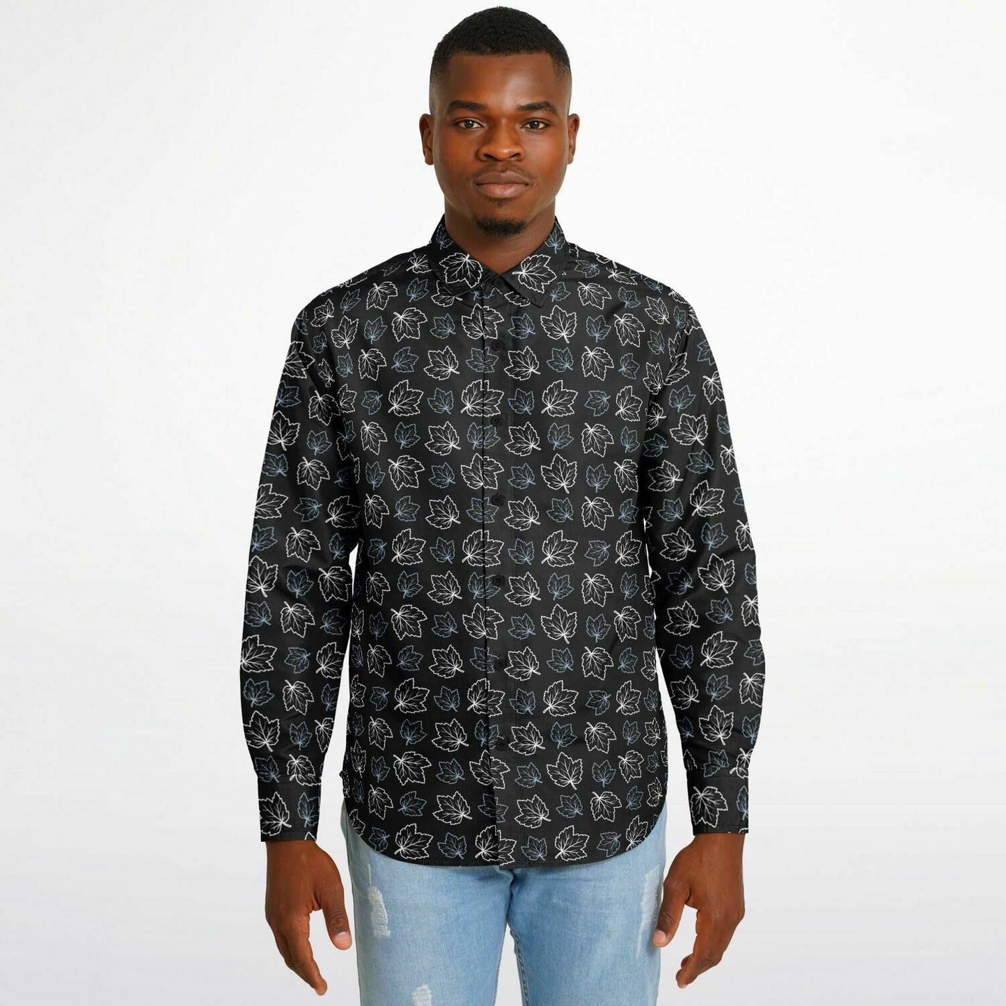 Maple Leaf Black Long Sleeve Button Down Shirt