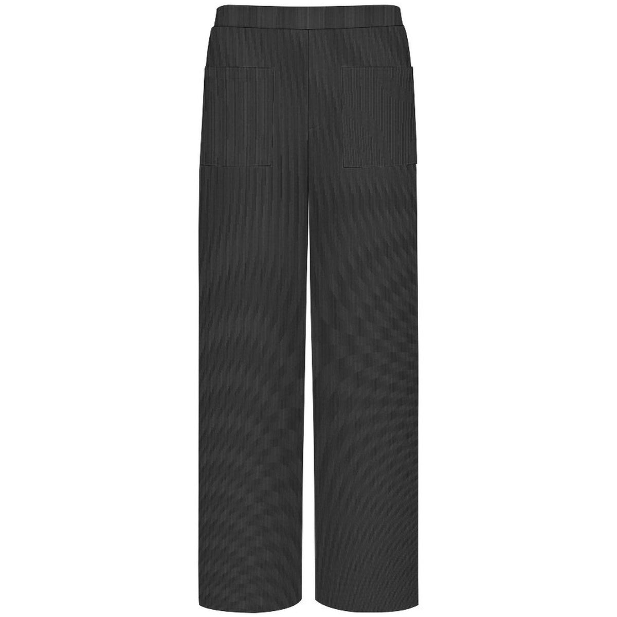 A pair of dark gray wide-leg faux cord pants with a subtle striped texture, shown flat against a solid white background.