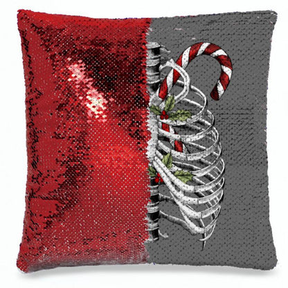 Candy Canes and Bones – Festive Goth Christmas Sequin Pillowcase – Soft, Durable, and Elegant Home Décor