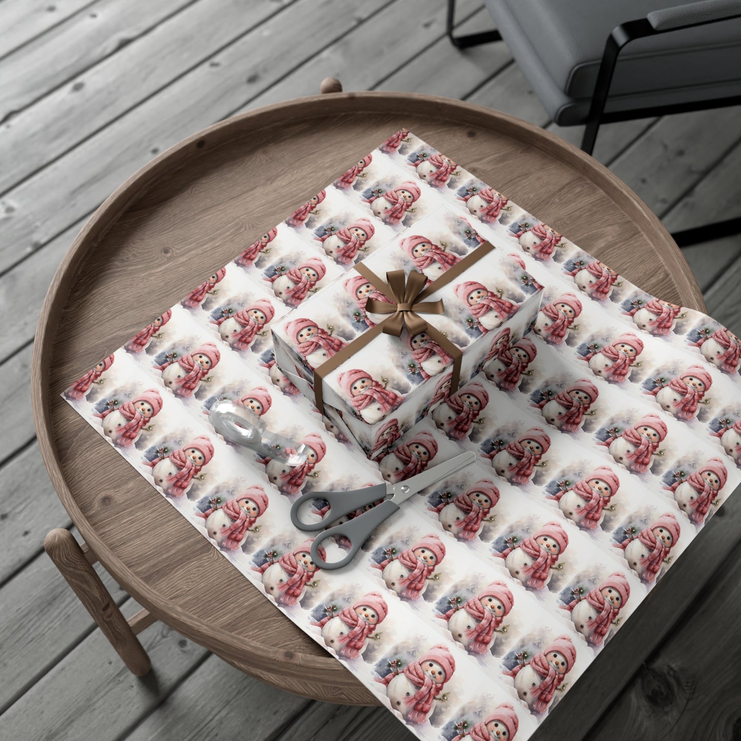 Pink Snow Person - Wrapping Paper - Snowman Christmas Wrap