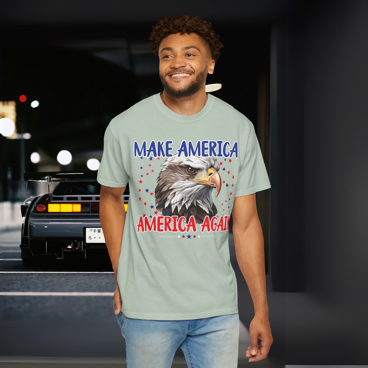 Make America America Again | Men's Garment-Dyed T-Shirt - Bald Eagle & Stars