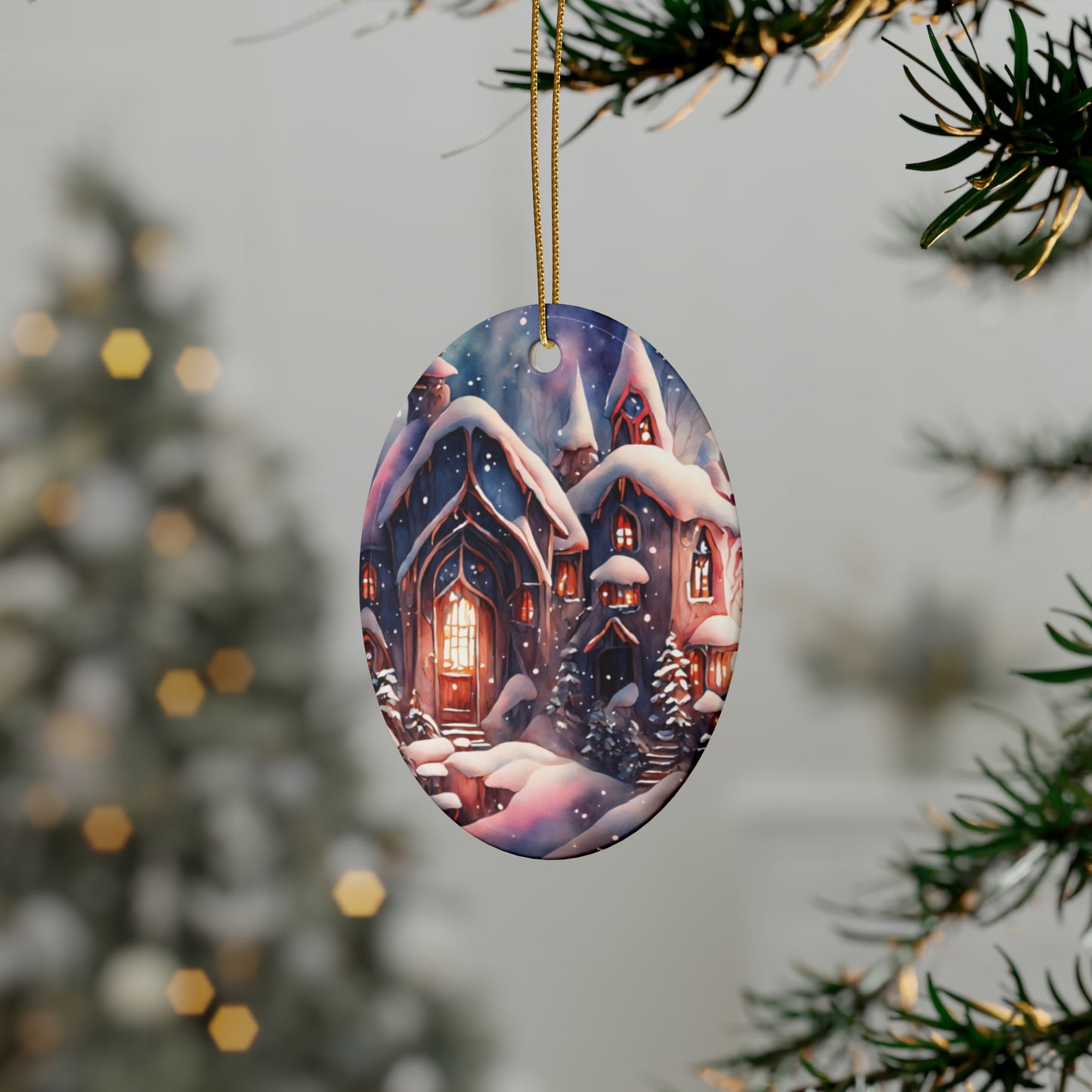 Idyllic Fantasy Christmas Scene | Ceramic Ornaments (1pcs, 5pcs, 10pcs, 20pcs) - 25