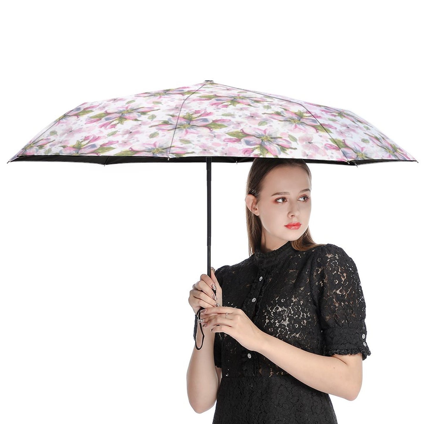 Apple Blossoms | Auto Umbrella with Black Underside
