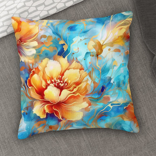 Alcohol Ink Golden Floral - Corduroy Throw Pillow Cover