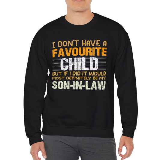 Person wearing a black sweatshirt with humorous text design on a white background