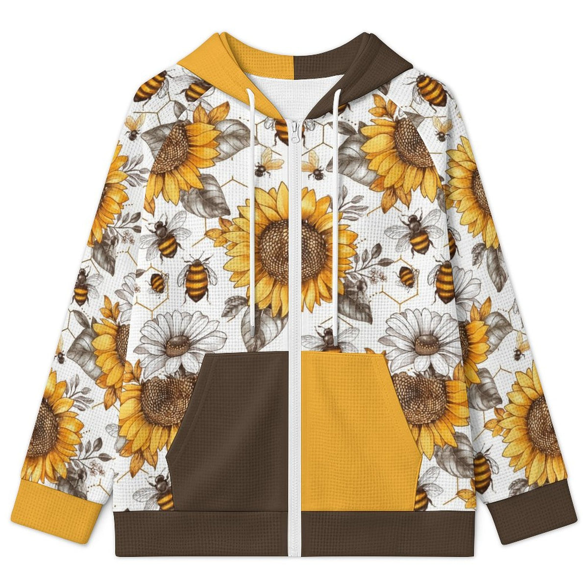 Brown & Yellow 220gsm Hoodie Zipper Sweater(All-Over Printing)